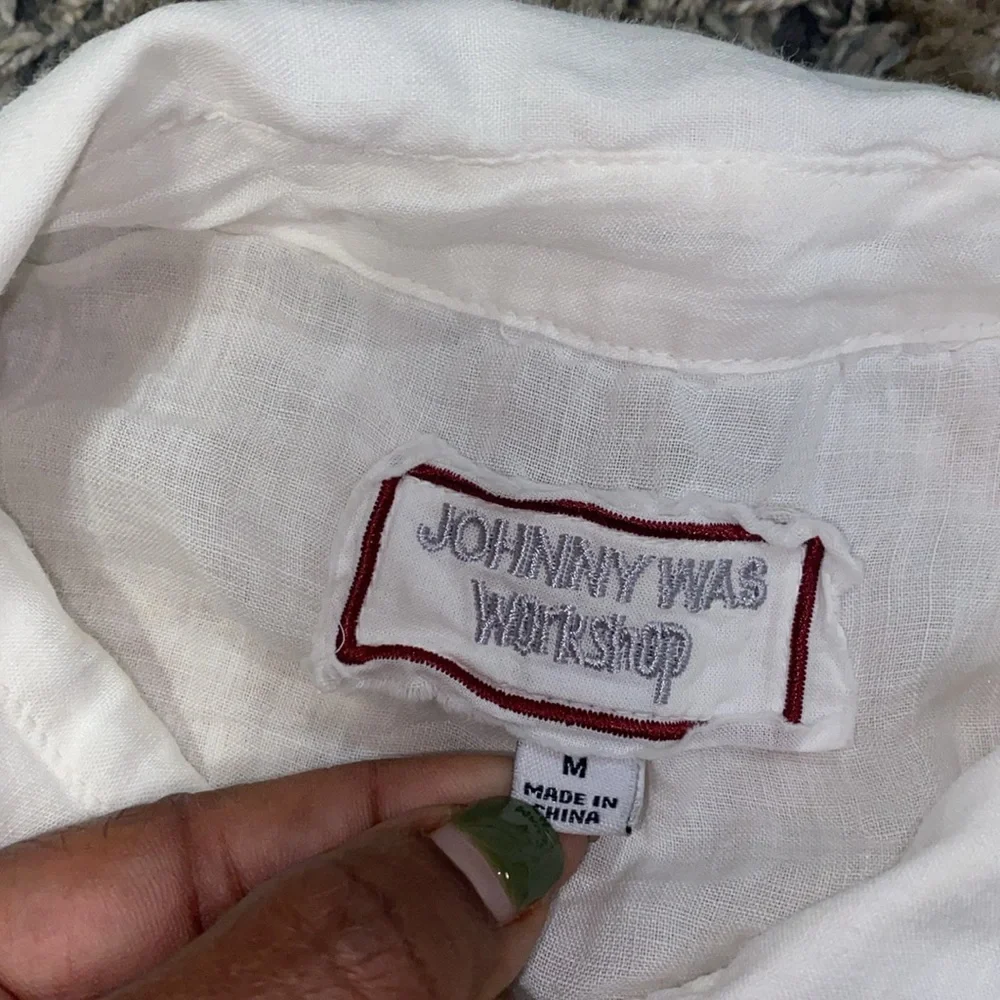 Johnny Was Devere Kimono Sleeve 100% Ramie embroidered button down blous… - Picture 5 of 15